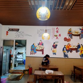 牛肉館墻體彩繪 餐飲火鍋店墻繪上門繪制提供設計