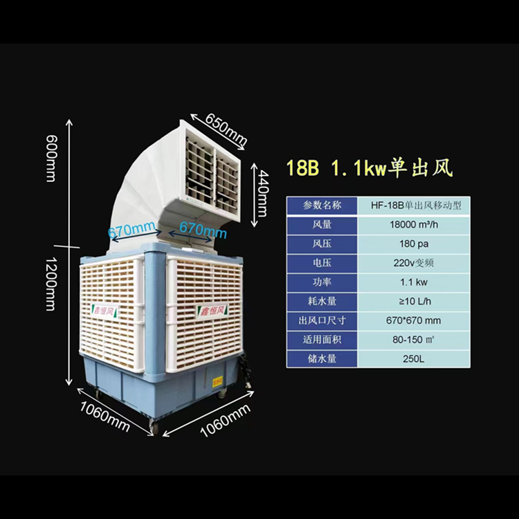 HF-18B單出風(fēng)移動型工業(yè)移動式水冷風(fēng)機 養(yǎng)殖場環(huán)保降溫水冷空調(diào)