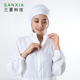 SANXIA/三夏科技包郵定制食品廠生產加工車間工作服連體套裝白色連帽男女通用工服