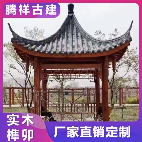 園林古建涼亭 仿古工藝榫卯結構中式建筑六角亭實木一體搭建